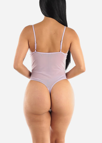 Image of Strappy Floral Lace Thong Bodysuit Lavender