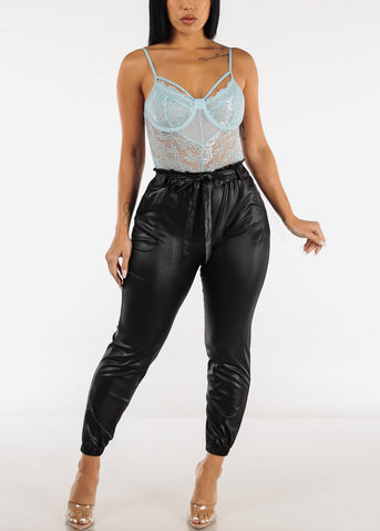 Image of Black High Waist Faux Leather Paperbag Jogger Pants