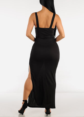Image of Sleeveless Side Slit Front Twist Maxi Dress Black