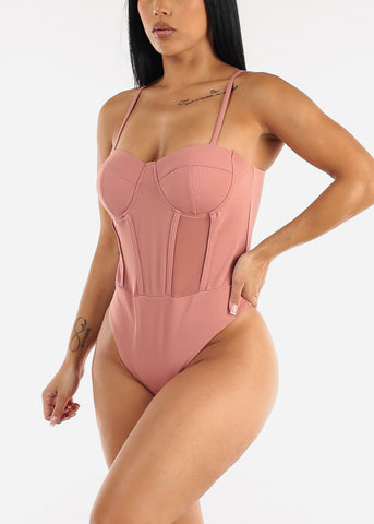 Image of Sleeveless Pink Thong Corset Bodysuit