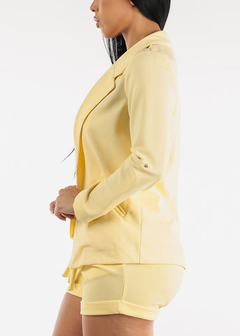 Image of Long Sleeve Notched Collar Blazer Yellow