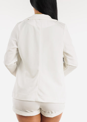 Image of White Long Sleeve Notched Collar Open Blazer