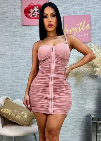 Image of Sweetheart Neckline Ruched Bodycon Mini Dress Mauve
