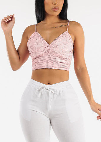Image of Sleeveless Crochet Crop Top Pink