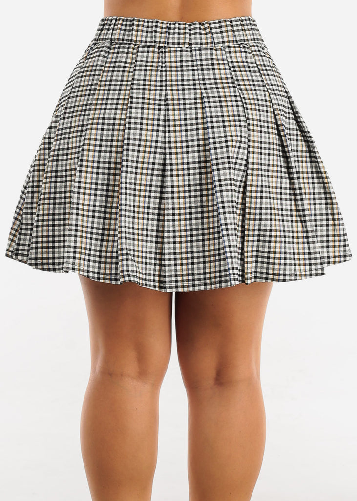 High Waisted Plaid Pleated Mini Skirt