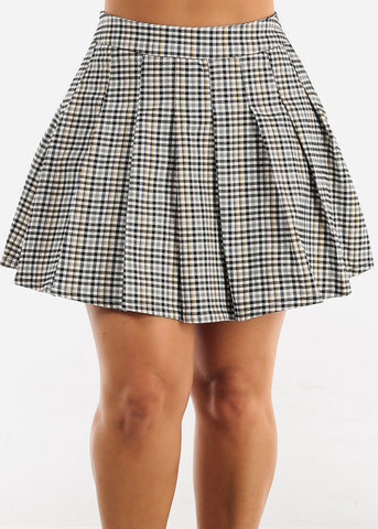 Image of High Waisted Plaid Pleated Mini Skirt