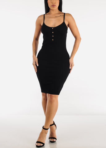 Image of Black Sleeveless Knit Stretchy Bodycon Dress