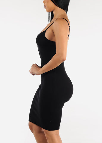 Image of Black Sleeveless Knit Stretchy Bodycon Dress