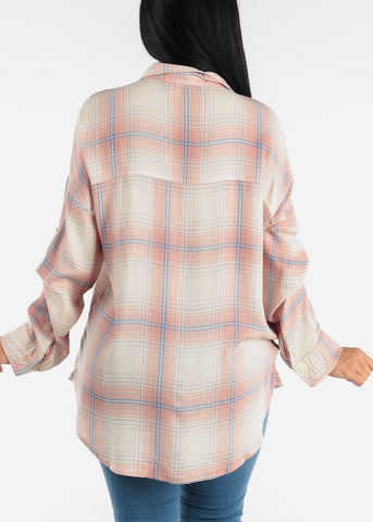 Image of Long Sleeve Button Down Oversized Plaid Shirt