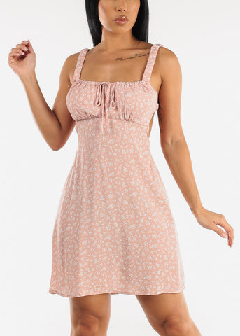 Image of Sleeveless Open Back Floral Mini Dress Pink