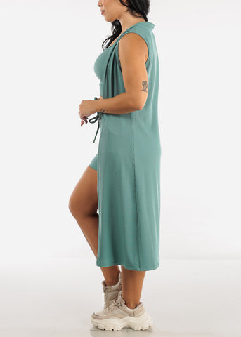Image of Mint Sleeveless Cardigan, Cropped Tank Top & Shorts (3 PCE SET)