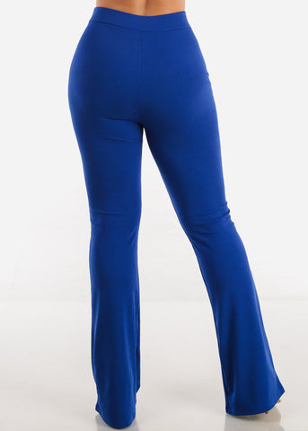 Image of High Waisted Ribbed Wide Legged Pants Royal Blue