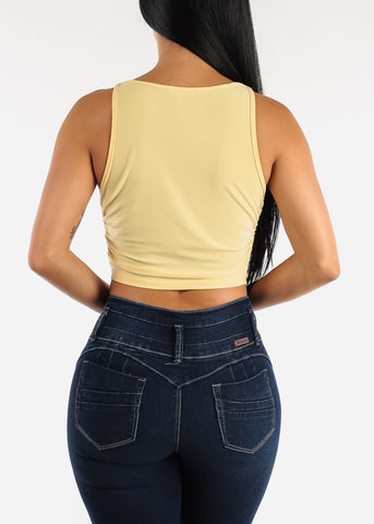 Image of Sleeveless Cowl Neckline Yellow Fitted Top