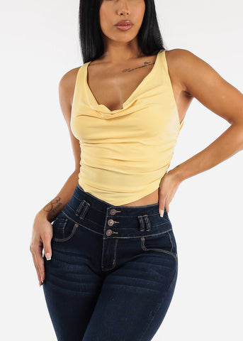Image of Sleeveless Cowl Neckline Yellow Fitted Top