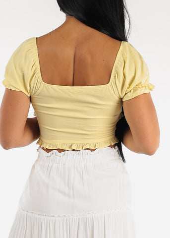Image of Ruffled Lace Up Crop Top Yellow
