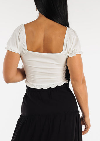 Image of White Ruffled Lace Up Crop Top