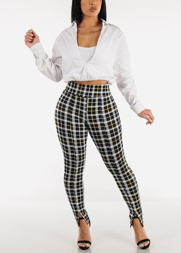 Long Sleeve Double Layer Collared Crop Top White