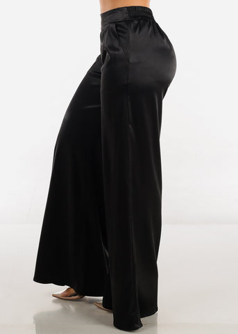 Image of Black High Waisted Wide Legged Satin Pants