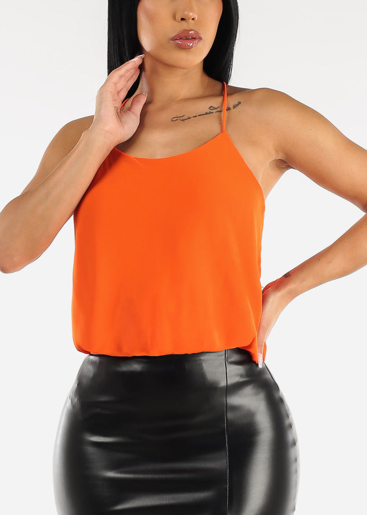 Sleeveless Chiffon Cami Top Neon Orange