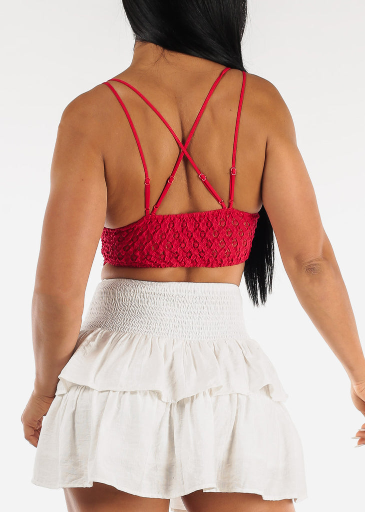 Red Double Strap Floral Lace Bralette
