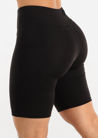 Image of High Waisted Sweetheart Butt Activewear Biker Shorts Black