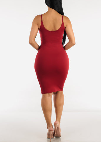 Image of Spaghetti Strap Scoop Neck Bodycon Dress Red
