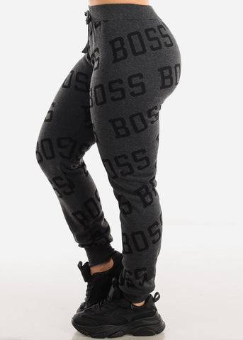 Image of Fleece Drawstring Waist Jogger Sweatpants Charcoal "Boss"