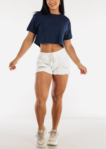 Image of Navy Short Sleeve Cotton Cropped Tee