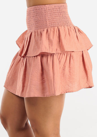 Image of Mauve Smocked Waist Ruffle Mini Skirt
