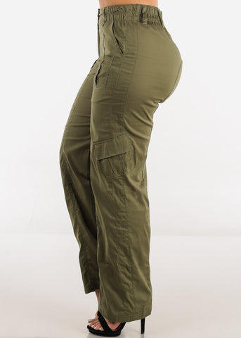 Image of High Waisted Straight Wide Leg Cargo Pants Olive
