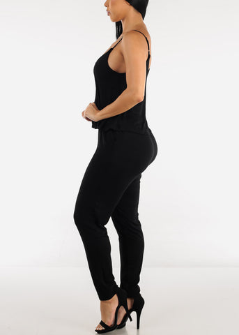 Image of Sleeveless Black Skinny Jumpsuit w Pockets