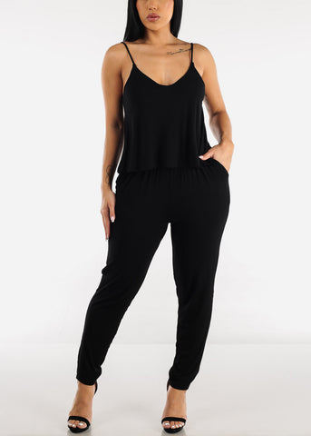 Image of Sleeveless Black Skinny Jumpsuit w Pockets