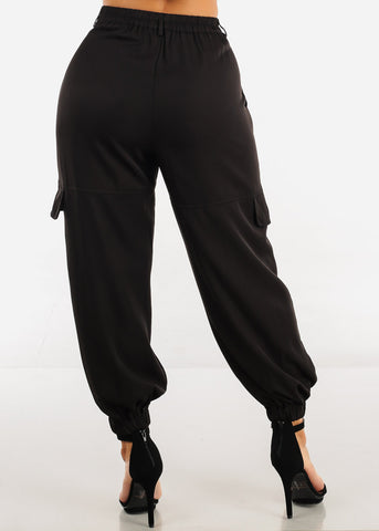 Image of Black High Waisted Cargo Jogger Pants