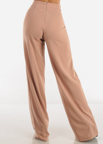 Image of High Waisted Pintuck Wide Legged Pants Light Brown