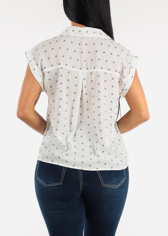 Image of White Polka Dot Cap Sleeve Button Up Shirt