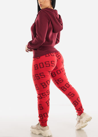 Image of Fleece Drawstring Waist Jogger Sweatpants Red 