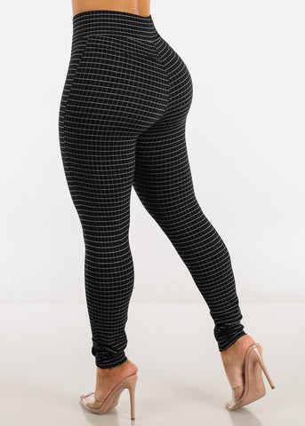 Image of High Waisted Black Grid Knit Skinny Pants