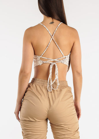 Image of Strappy Open Back Printed Crop Top Ivory