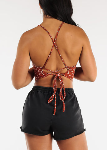 Image of Strappy Open Back Printed Crop Top Brick