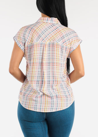 Image of Pastel Plaid Button up Short Sleeve Shirt