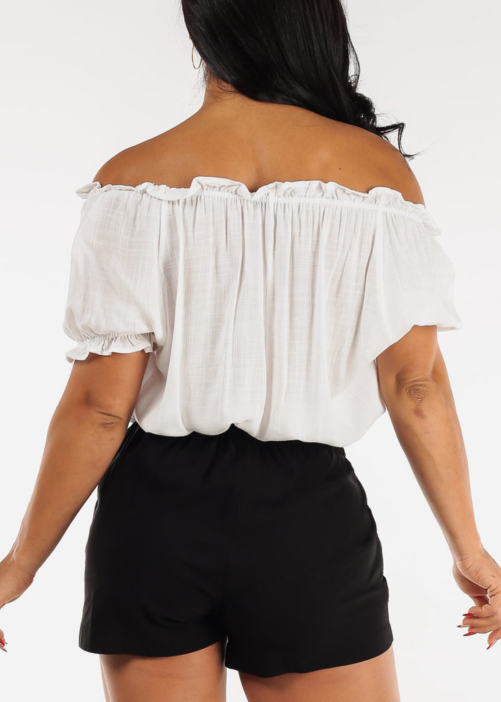 Off Shoulder Button Front Rayon Top Off White