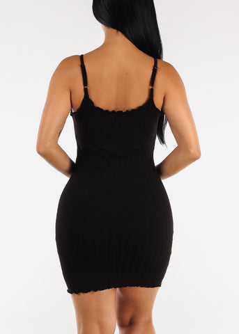Image of Black Sleeveless Ribbed Bodycon Mini Dress