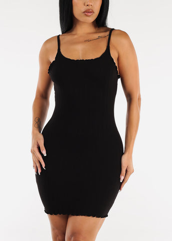 Image of Black Sleeveless Ribbed Bodycon Mini Dress