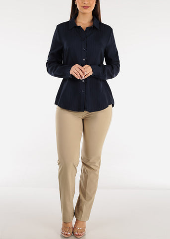 Image of Navy Long Sleeve Button Down Tunic Shirt