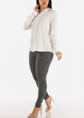 Image of White Long Sleeve Button Down Tunic Shirt