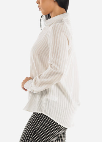 Image of White Long Sleeve Button Down Tunic Shirt