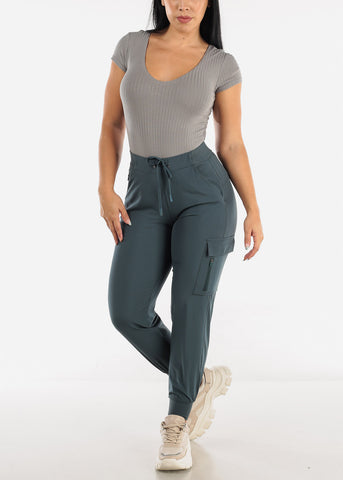 Image of Blue High Waisted Active Cargo Jogger Pants