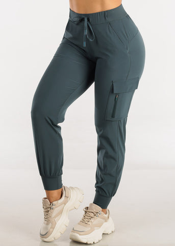 Image of Blue High Waisted Active Cargo Jogger Pants