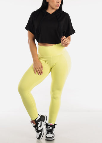 Image of High Waisted Solid Workout Leggings Neon Yellow