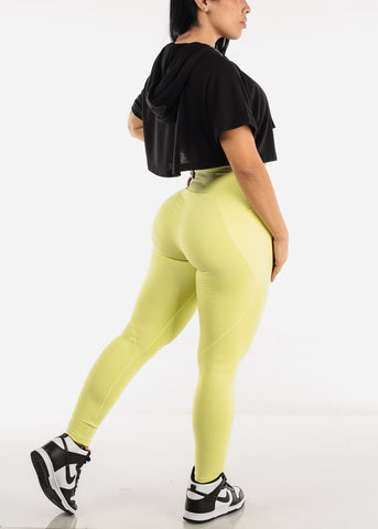 Image of High Waisted Solid Workout Leggings Neon Yellow